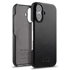 MELKCO For iPhone 16 Plus Case Compatible with MagSafe Waxy Genuine Cow Leather PC Phone Back Cove - TechGearPal