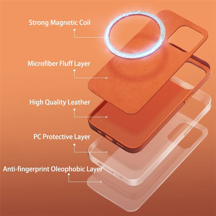 QIALINO Protective Case for iPhone 14 Shockproof Magnetic Case Genuine Leather Coated Anti-Fall Phone PC Cove - TechGearPal
