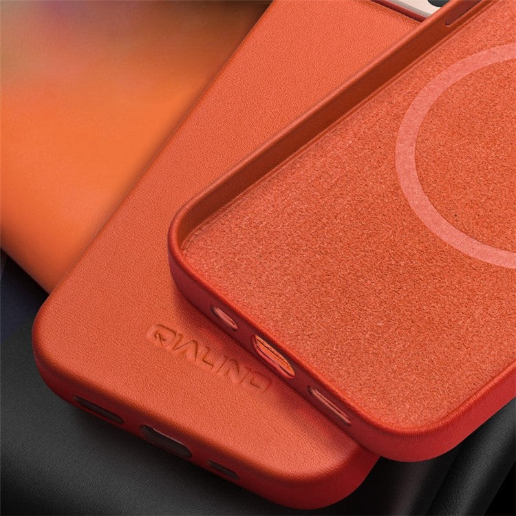 QIALINO Protective Case for iPhone 14 Shockproof Magnetic Case Genuine Leather Coated Anti-Fall Phone PC Cove - TechGearPal
