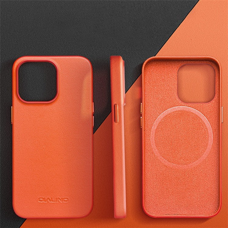 QIALINO Protective Case for iPhone 14 Shockproof Magnetic Case Genuine Leather Coated Anti-Fall Phone PC Cove - TechGearPal