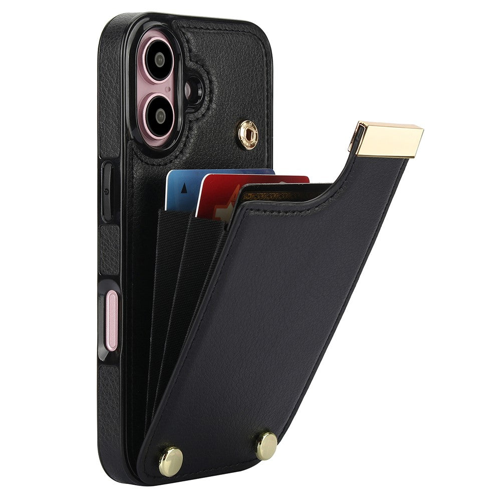 For iPhone 16 Case TPU+PU Leather Hardware Decor Phone Cover with Card Holder - TechGearPal