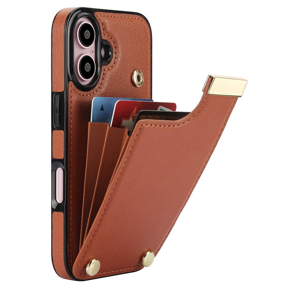 For iPhone 16 Case TPU+PU Leather Hardware Decor Phone Cover with Card Holder
