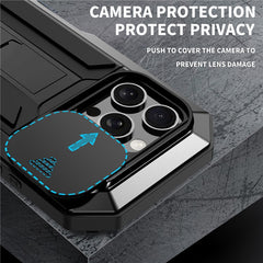 R-JUST For iPhone 16 Pro Kickstand Case Silicone+Metal+PC+Tempered Glass Screen Film Phone Cover - TechGearPal
