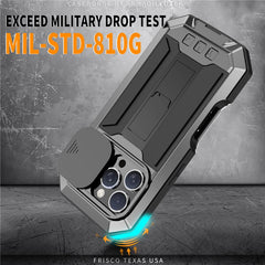 R-JUST For iPhone 16 Pro Kickstand Case Silicone+Metal+PC+Tempered Glass Screen Film Phone Cover - TechGearPal