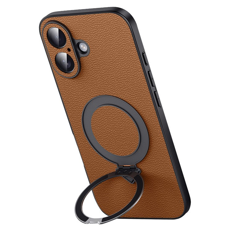 For iPhone 16 Plus Case Compatible with MagSafe Genuine Cow Leather+PC Kickstand Phone Cove - TechGearPal
