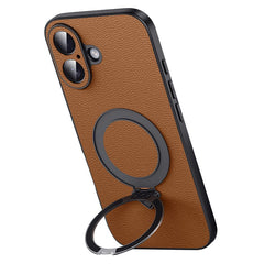 For iPhone 16 Plus Case Compatible with MagSafe Genuine Cow Leather+PC Kickstand Phone Cove - TechGearPal