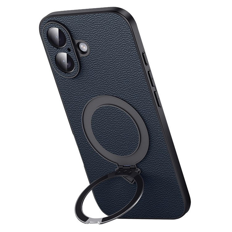 For iPhone 16 Plus Case Compatible with MagSafe Genuine Cow Leather+PC Kickstand Phone Cove - TechGearPal