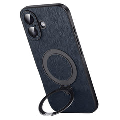 For iPhone 16 Plus Case Compatible with MagSafe Genuine Cow Leather+PC Kickstand Phone Cove - TechGearPal