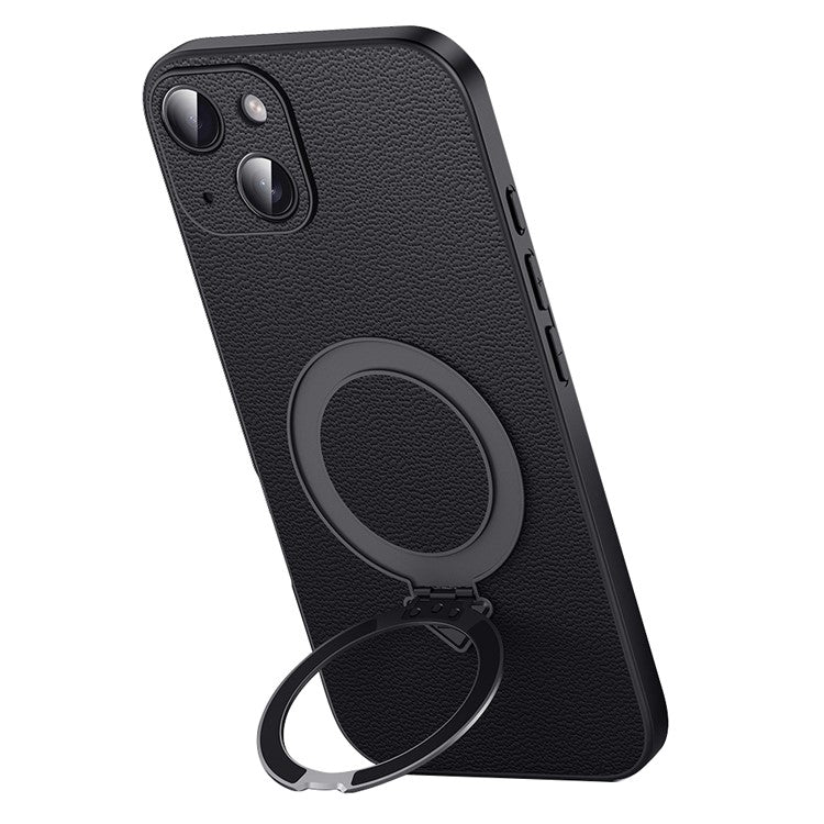 For iPhone 15 Plus Case Compatible with MagSafe Genuine Cow Leather+PC Kickstand Phone Cove - TechGearPal
