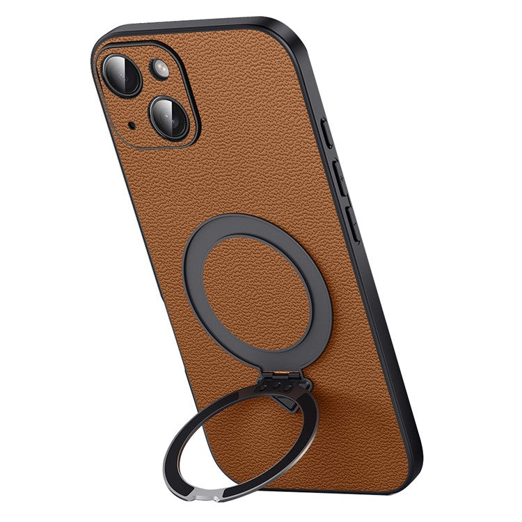 For iPhone 15 Plus Case Compatible with MagSafe Genuine Cow Leather+PC Kickstand Phone Cove - TechGearPal
