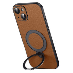 For iPhone 15 Plus Case Compatible with MagSafe Genuine Cow Leather+PC Kickstand Phone Cove - TechGearPal