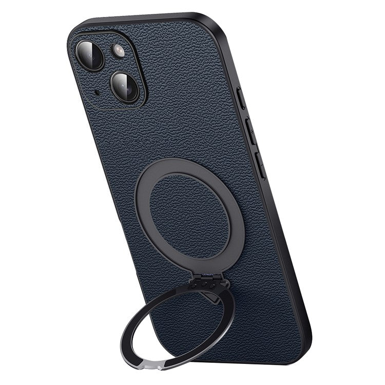 For iPhone 15 Plus Case Compatible with MagSafe Genuine Cow Leather+PC Kickstand Phone Cove - TechGearPal