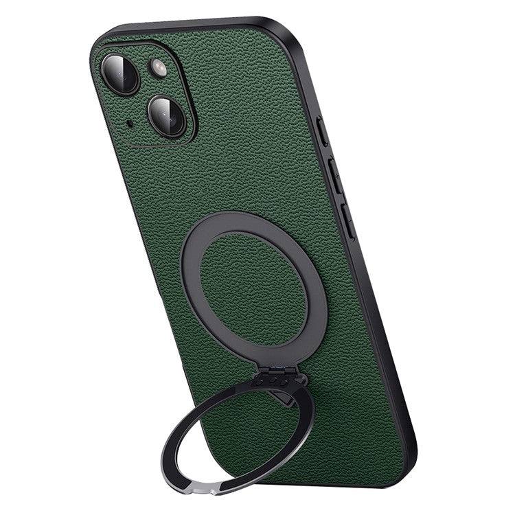 For iPhone 15 Plus Case Compatible with MagSafe Genuine Cow Leather+PC Kickstand Phone Cove - TechGearPal