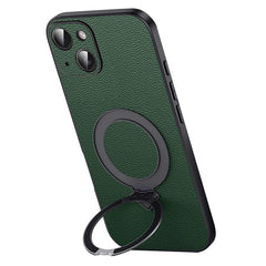 For iPhone 15 Plus Case Compatible with MagSafe Genuine Cow Leather+PC Kickstand Phone Cove - TechGearPal