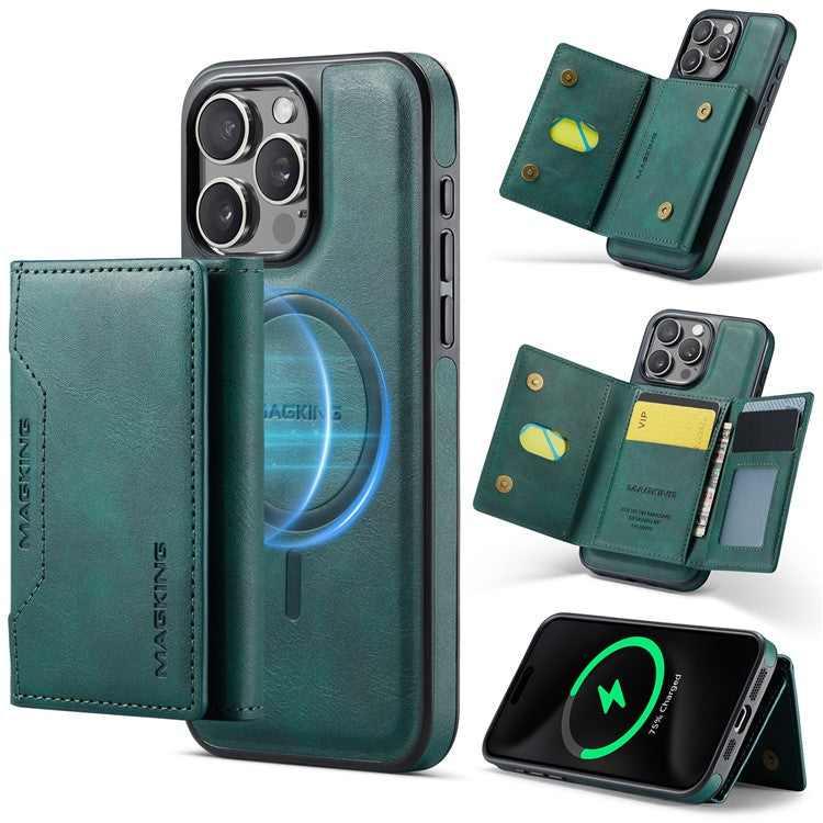 MAGKING K2 Series For iPhone 16 Pro Max Case Compatible with MagSafe PC+TPU+PU Leather RFID Blocking Phone Cover with Wallet - TechGearPal