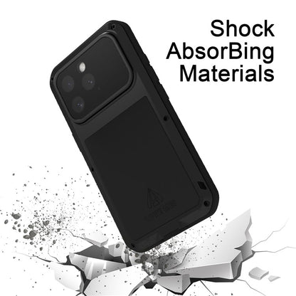 LOVE MEI For iPhone 16 Pro Max Case Tempered Glass Screen Protector Metal+Silicone Phone Cover - TechGearPal