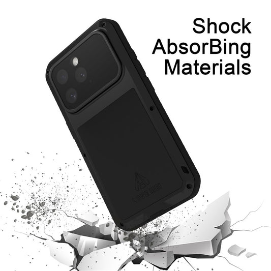 LOVE MEI For iPhone 16 Pro Max Case Tempered Glass Screen Protector Metal+Silicone Phone Cover - TechGearPal
