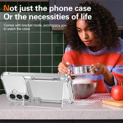For Samsung Galaxy S25 Clear Case PC+TPU Phone Cover Card Holder Kickstand