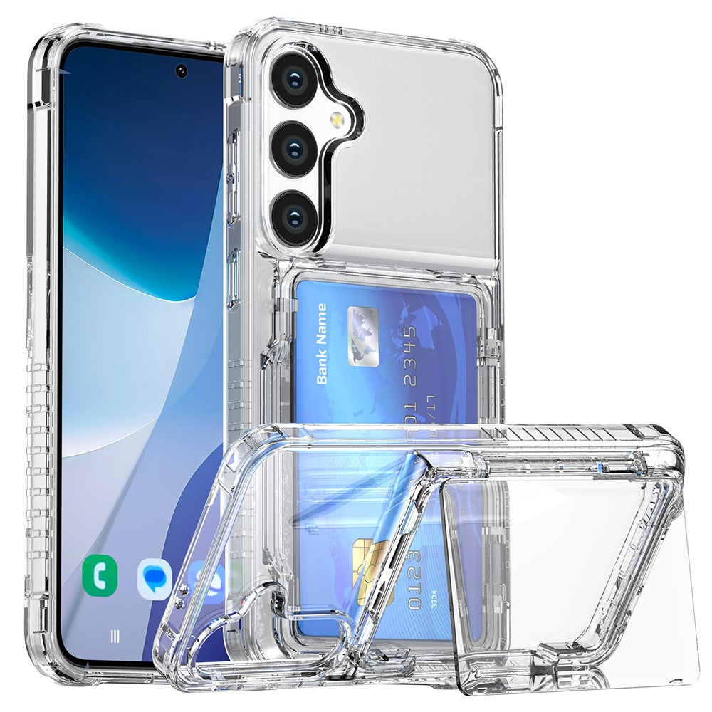 For Samsung Galaxy S25 Clear Case PC+TPU Phone Cover Card Holder Kickstand