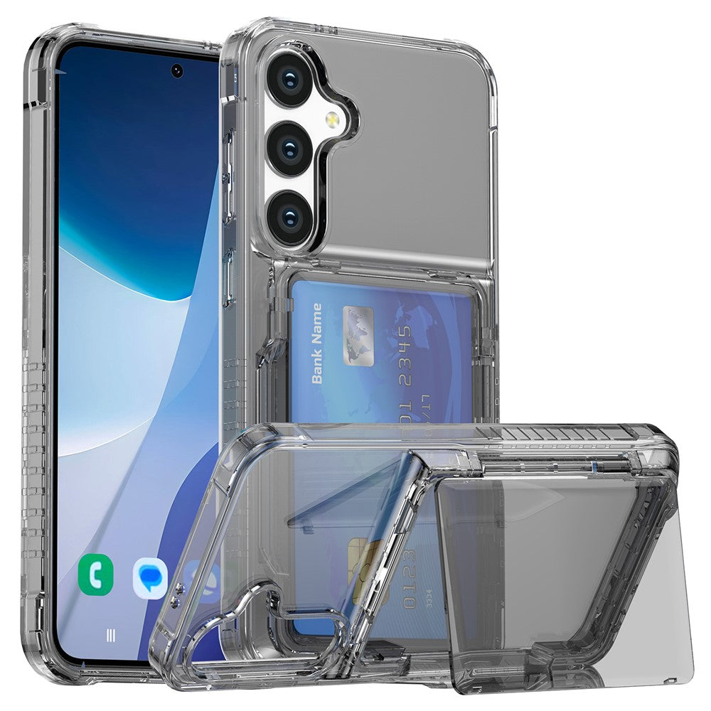 For Samsung Galaxy S25 Clear Case PC+TPU Phone Cover Card Holder Kickstand