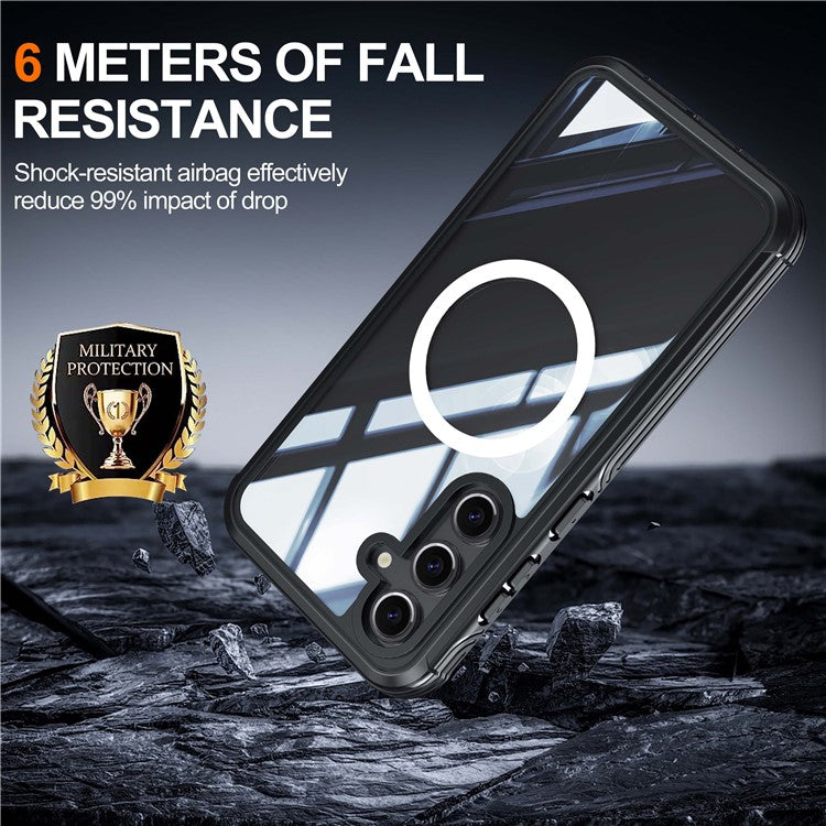 For Samsung Galaxy S24 FE Magnetic Case PC+TPU Phone Cover with Tempered Glass Screen Fil - TechGearPal