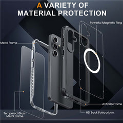 For Samsung Galaxy S24 FE Magnetic Case PC+TPU Phone Cover with Tempered Glass Screen Fil - TechGearPal