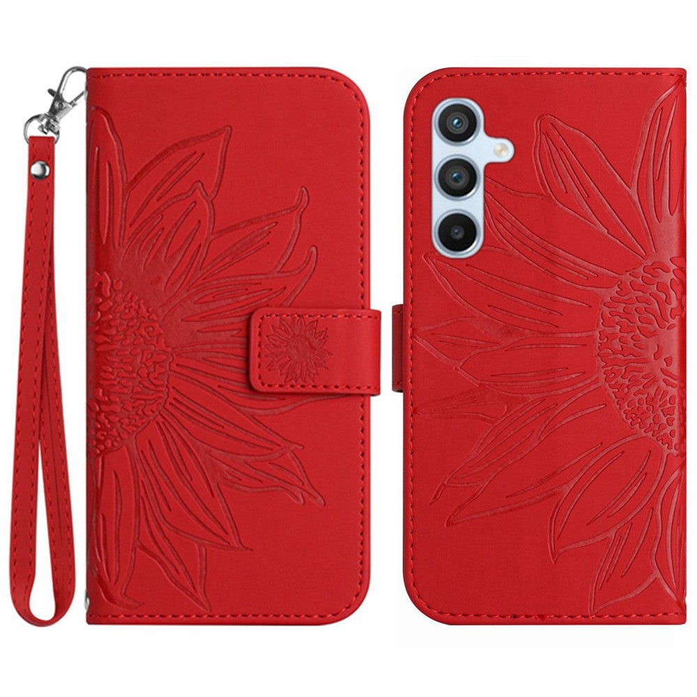 For Samsung Galaxy A56 5G / M56 5G Case Sunflower Imprint Leather Wallet Phone Cover with Wrist Strap