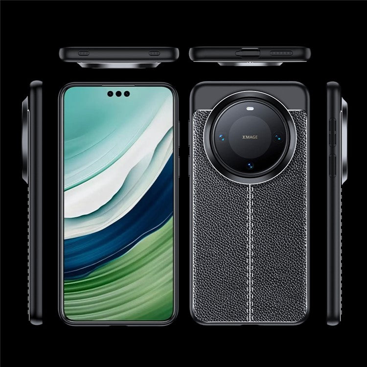 For Huawei Mate 70 Pro+ / 70 Pro Case Litchi Texture TPU Flexible Phone Cover, Black - TechGearPal