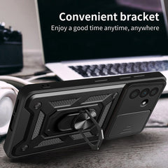 For Samsung Galaxy A56 5G Case with Slide Camera Lid PC+TPU Kickstand Phone Cover