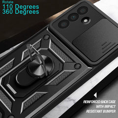 For Samsung Galaxy A56 5G Case with Slide Camera Lid PC+TPU Kickstand Phone Cover