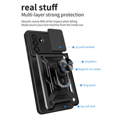 For Samsung Galaxy A56 5G Case with Slide Camera Lid PC+TPU Kickstand Phone Cover