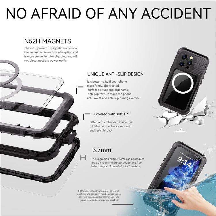 SHELLBOX M Series For iPhone 16 Pro IP68 Waterproof Case Metal Diving Phone Cover Compatible with MagSaf
