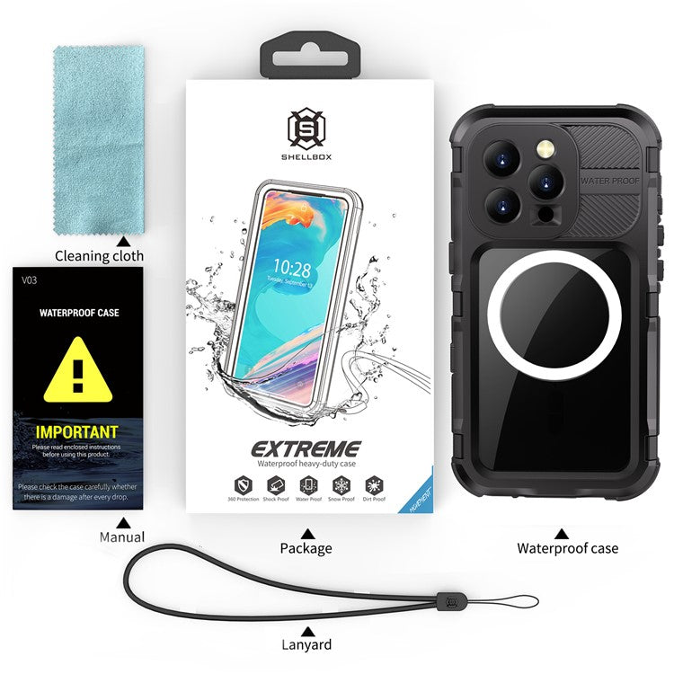 SHELLBOX M Series For iPhone 16 Pro IP68 Waterproof Case Metal Diving Phone Cover Compatible with MagSaf