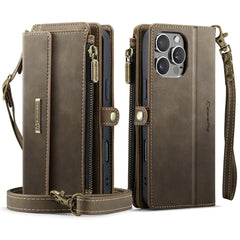 For iPhone 16 Pro Max CASEME C39 RFID Blocking Zipper Wallet Stand Leather Cover with Strap