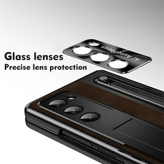 For Samsung Galaxy Z Fold 6 Slim Case Leather+PC Kickstand Phone Cover with Tempered Glass Fil - TechGearPal
