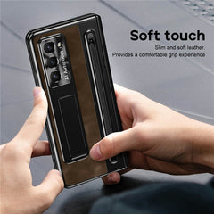 For Samsung Galaxy Z Fold 6 Slim Case Leather+PC Kickstand Phone Cover with Tempered Glass Fil - TechGearPal