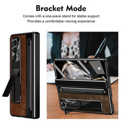 For Samsung Galaxy Z Fold 6 Slim Case Leather+PC Kickstand Phone Cover with Tempered Glass Fil - TechGearPal