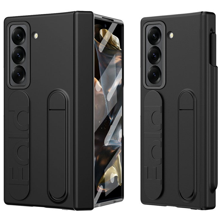 For Samsung Galaxy Z Fold 6 Slim Case Kickstand Wristband PC Phone Cover with Tempered Glass Fil - TechGearPal
