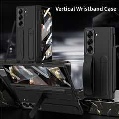For Samsung Galaxy Z Fold 6 Slim Case Kickstand Wristband PC Phone Cover with Tempered Glass Fil - TechGearPal
