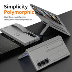 For Samsung Galaxy Z Fold 6 Slim Case Kickstand Wristband PC Phone Cover with Tempered Glass Fil - TechGearPal