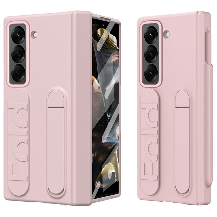 For Samsung Galaxy Z Fold 6 Slim Case Kickstand Wristband PC Phone Cover with Tempered Glass Fil - TechGearPal