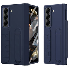 For Samsung Galaxy Z Fold 6 Slim Case Kickstand Wristband PC Phone Cover with Tempered Glass Fil - TechGearPal