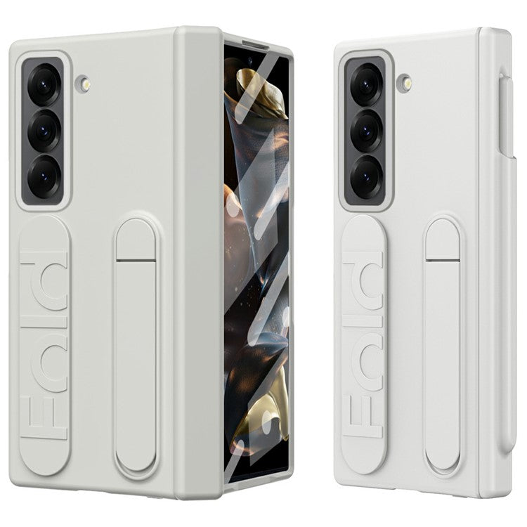 For Samsung Galaxy Z Fold 6 Slim Case Kickstand Wristband PC Phone Cover with Tempered Glass Fil - TechGearPal