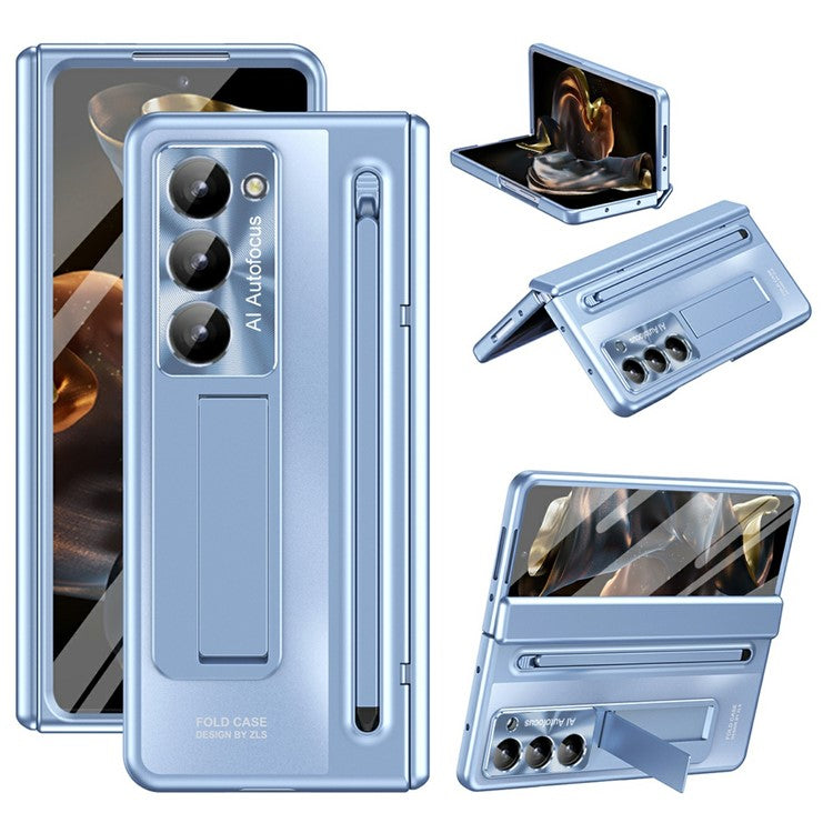 For Samsung Galaxy Z Fold 6 Slim Case Kickstand Hinge PC Phone Cover with Tempered Glass Film, Stylu - TechGearPal