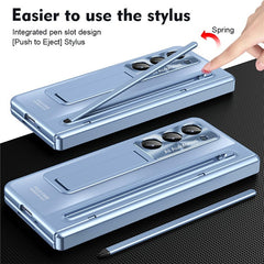 For Samsung Galaxy Z Fold 6 Slim Case Kickstand Hinge PC Phone Cover with Tempered Glass Film, Stylu - TechGearPal