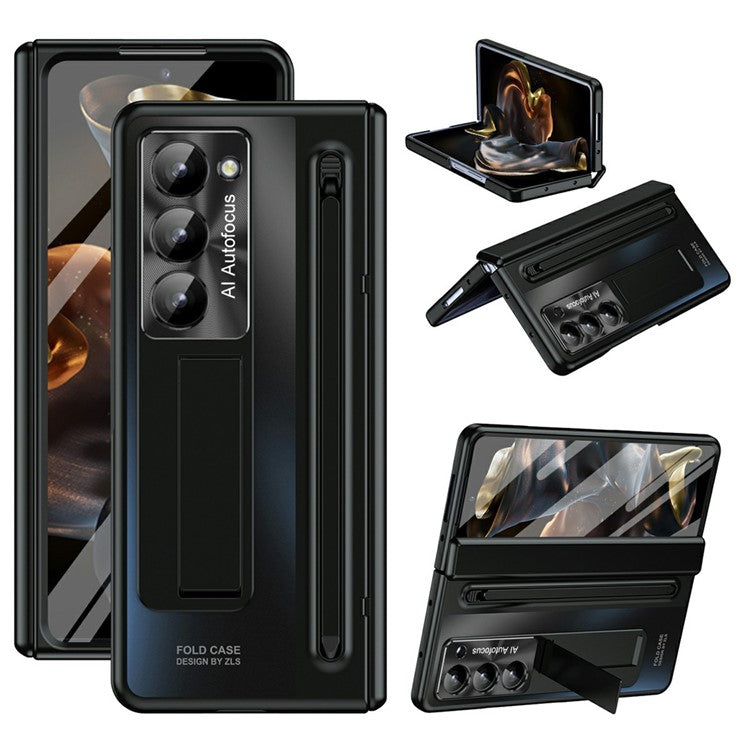 For Samsung Galaxy Z Fold 6 Slim Case Kickstand Hinge PC Phone Cover with Tempered Glass Film, Stylu - TechGearPal
