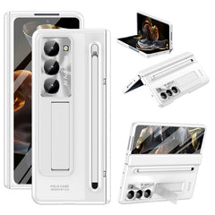 For Samsung Galaxy Z Fold 6 Slim Case Kickstand Hinge PC Phone Cover with Tempered Glass Film, Stylu - TechGearPal