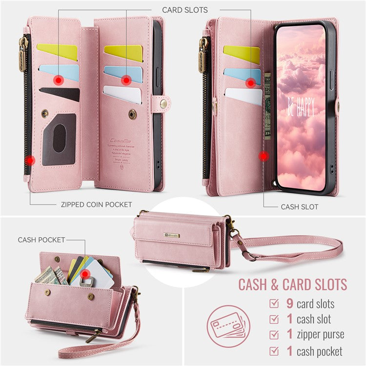 For iPhone 15 Pro Max Case CASEME C39 RFID Blocking Zipper Wallet Stand Leather Cover with Strap - TechGearPal