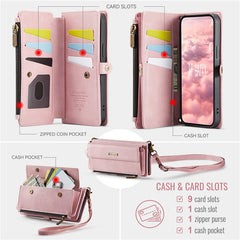 For iPhone 15 Pro Max Case CASEME C39 RFID Blocking Zipper Wallet Stand Leather Cover with Strap - TechGearPal
