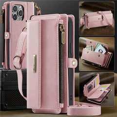 For iPhone 15 Pro Max Case CASEME C39 RFID Blocking Zipper Wallet Stand Leather Cover with Strap - TechGearPal